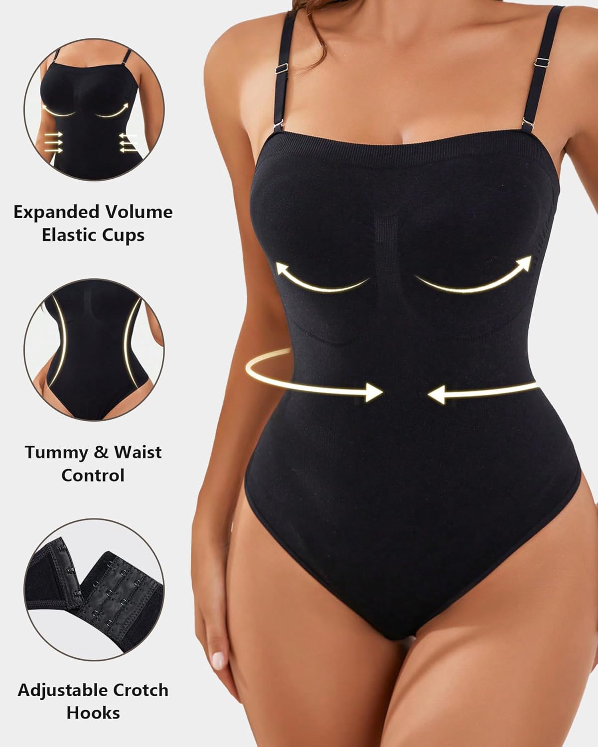 Square Neck Bodysuits for Women Seamless Tummy Control Tops Thong Shapewear Body Shaper - Image 2