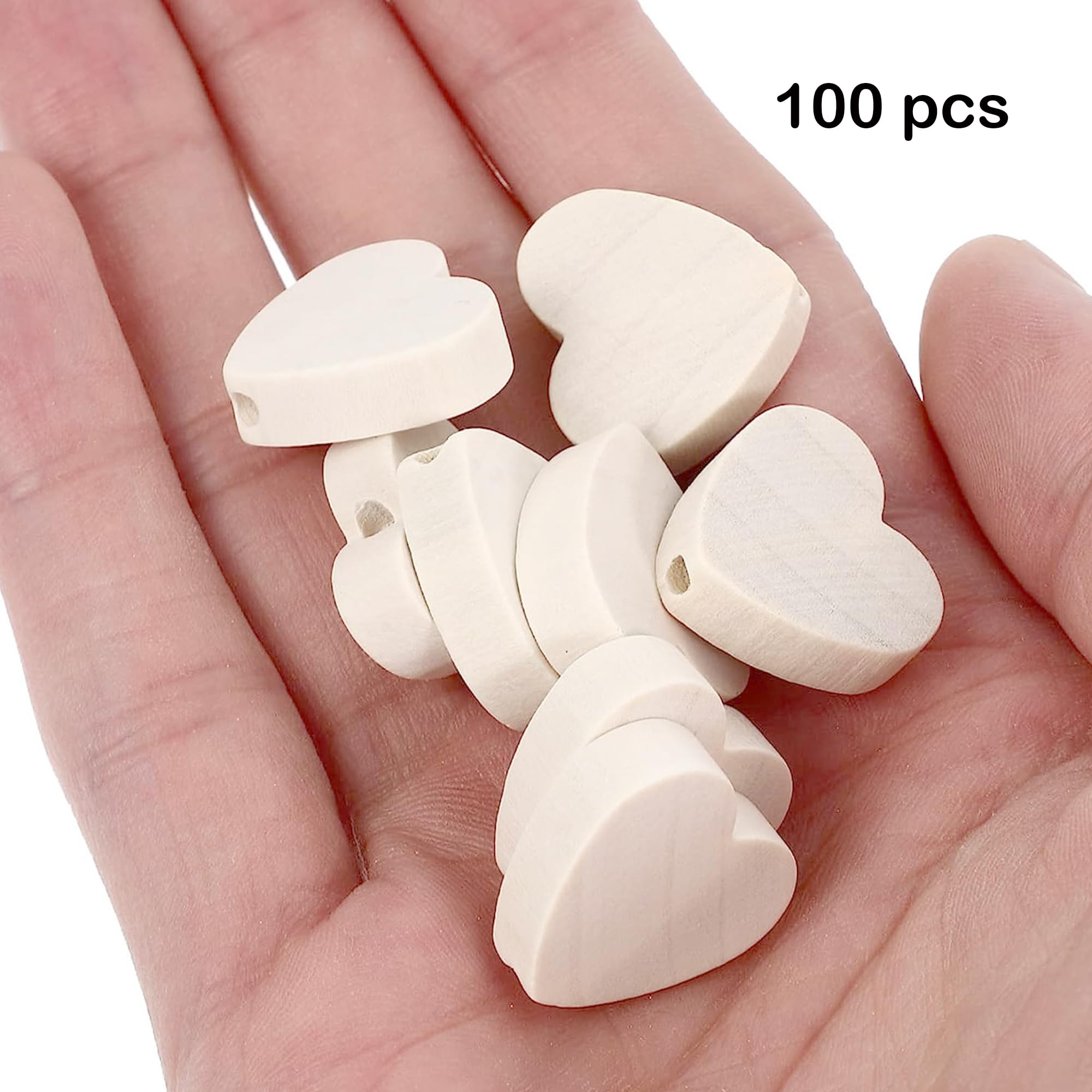 100x Herzperlen Aus Holz - DIY Schmuck Basteln Armbänder Geschenke