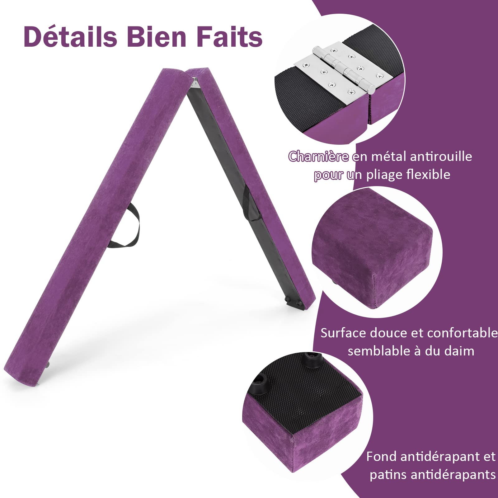 GOPLUS Poutre Gymnastique Pliable 210/240/270cm, Poutre d’Équilibre avec Patins Antidérapants, Surface Suède, Base en Pin Solide, Poignée de Transport pour Enfants et Adultes, Danse, Gymnaste, Fitness