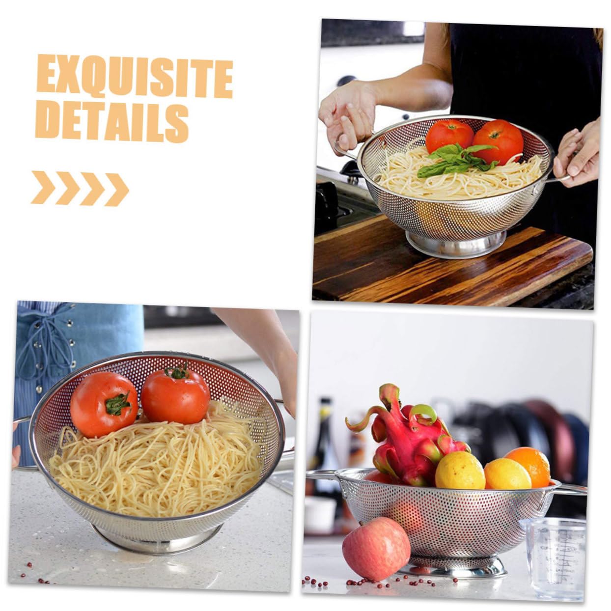 Colador de Acero Inoxidable con Asas, Malla Fina para Cocina | Plata, Doble Asa y Orificios Finos, para Enjuagar Arroz y Escurrir Alimentos