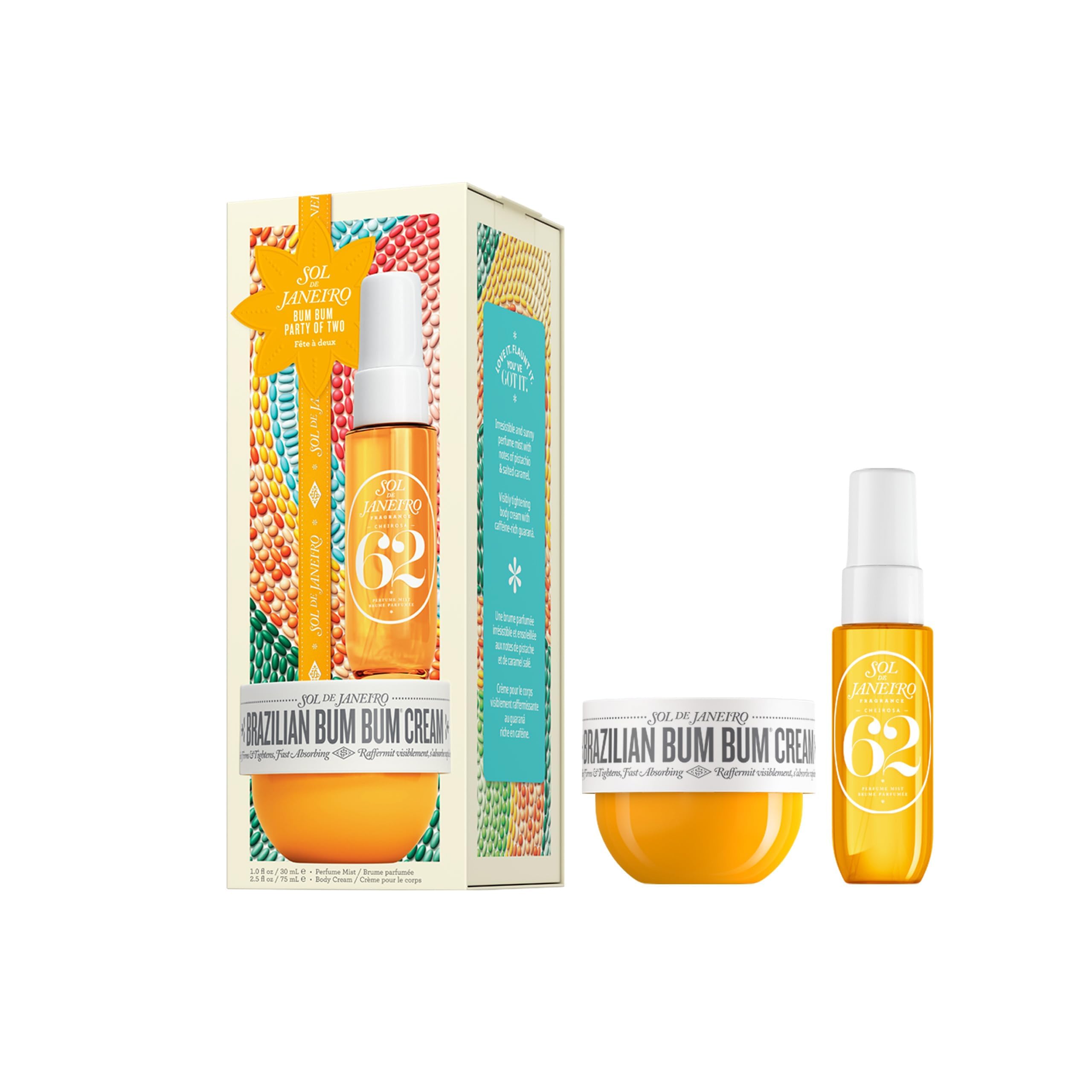 Sol de Janeiro Brazilian Bum Bum Party of Two, Set de cuidado corporal con Crema Bum Bum 75ml y Perfume Cheirosa 62 30ml, Colección de Vacaciones