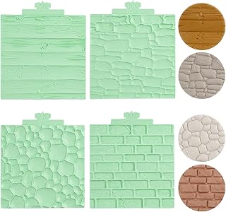 KALAIEN Wood Fondant Mold,Tree Bark Silicone Texture Mat for Clay,Fondant Impression Mat For Cake Decoration,Cupcake Topper,Candy,Chocolate,Polymer Clay Set of 4