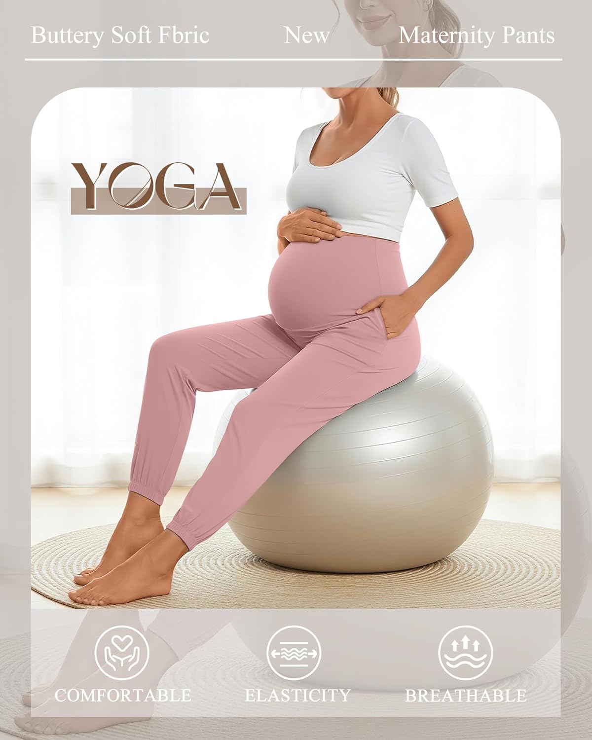 Neer 3 Pack Women's Maternity Pants Over The Belly Stretchy Joggers Pregnancy Casual Lounge Pants with Pockets - Image 5