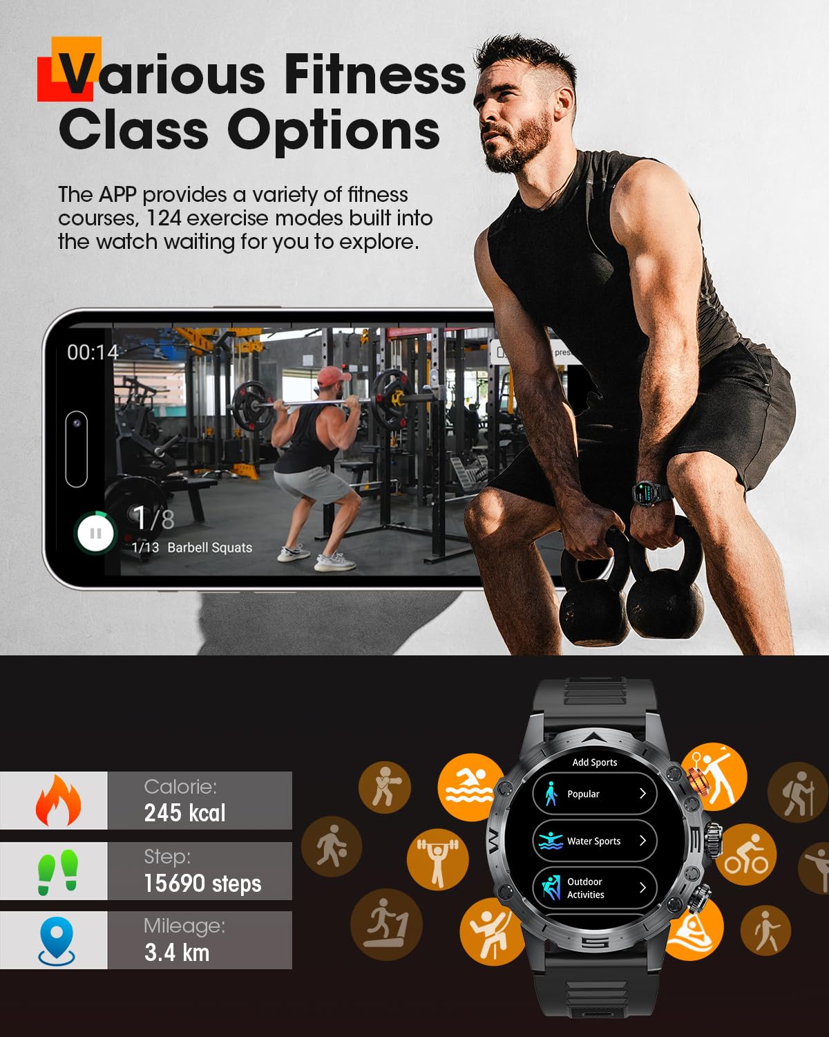 DEKELIFE Smartwatch Uomo con Chiamate, 1.53" IPS Always-On Display Orologio Smart Watch, 124 Modalità Sportive, Corsi di Fitness, 350 mAh IP68 Impermeabile Sonno/Cardiofrequenzimetro, Android iOS Nero