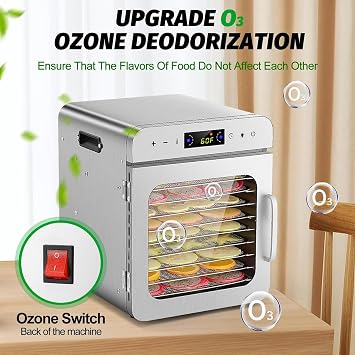 Smart Touch Food Dehydrator, 10 Trays Dehydrator Food Dryer Fruit Dryer, Unique Deodorizer, Temperature Control of 30-90℃ & 24 Hour Timer, Jerky Dehydrator for Fruits, Dog Treats, Mushrooms