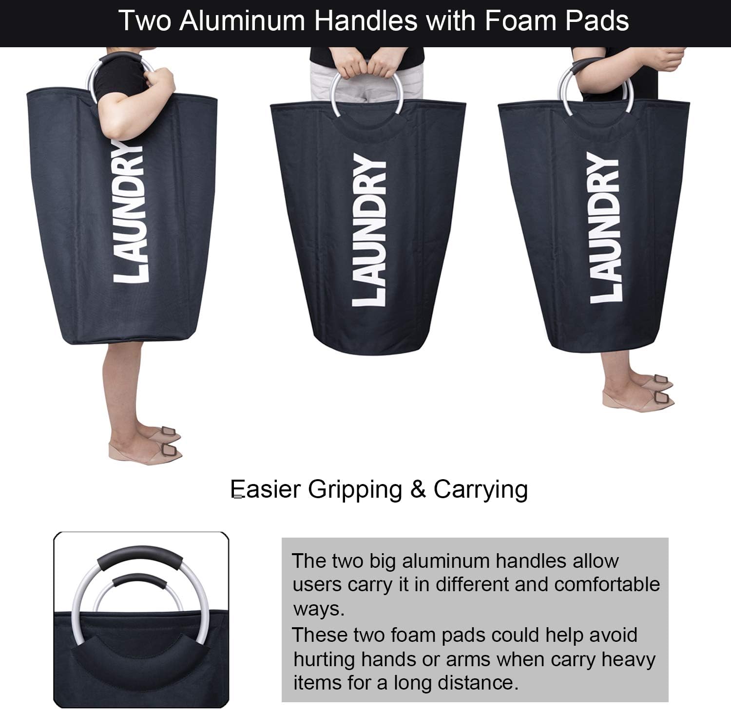 92L Large Laundry Hamper Freestanding Laundry Basket with Supportive Rods and Big Metal Handles for Apartment, Laundromat, College Dorm, Camp, RV