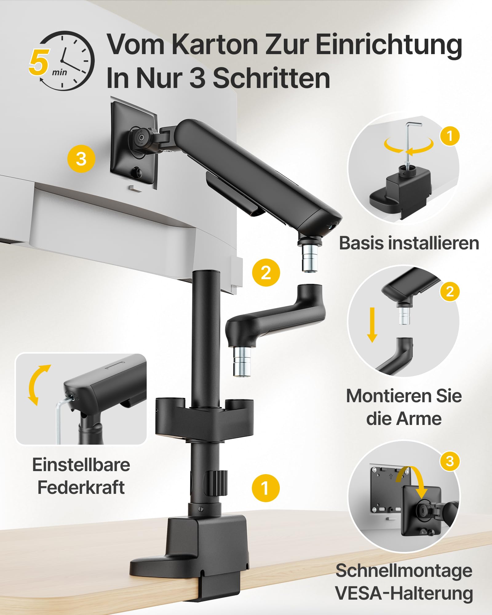 monTEK Monitor Halterung 2 Monitore für 17-35 Zoll Bildschirme | Bis zu 12kg, Hoch Monitor Arm mit USB, 360° Drehbar, VESA 75/100, Neigbar, Schwenkbar, Drehbar