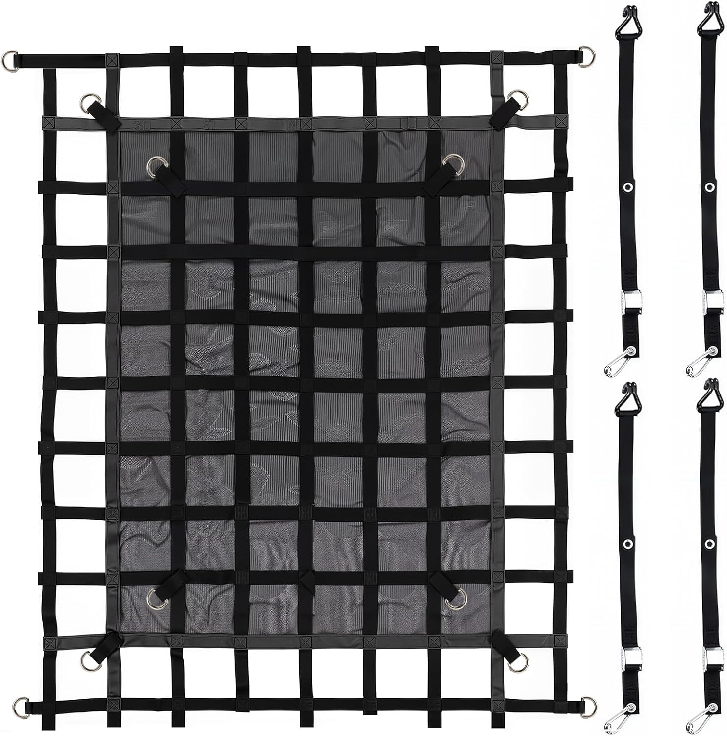 Cargo Net for Pickup Truck Bed, 4.8' x 6' Truck Bed Net, Heavy Duty Pickup Cargo Nets Safety Mesh Net with Cam Buckles & S-Hooks & Cross Straps