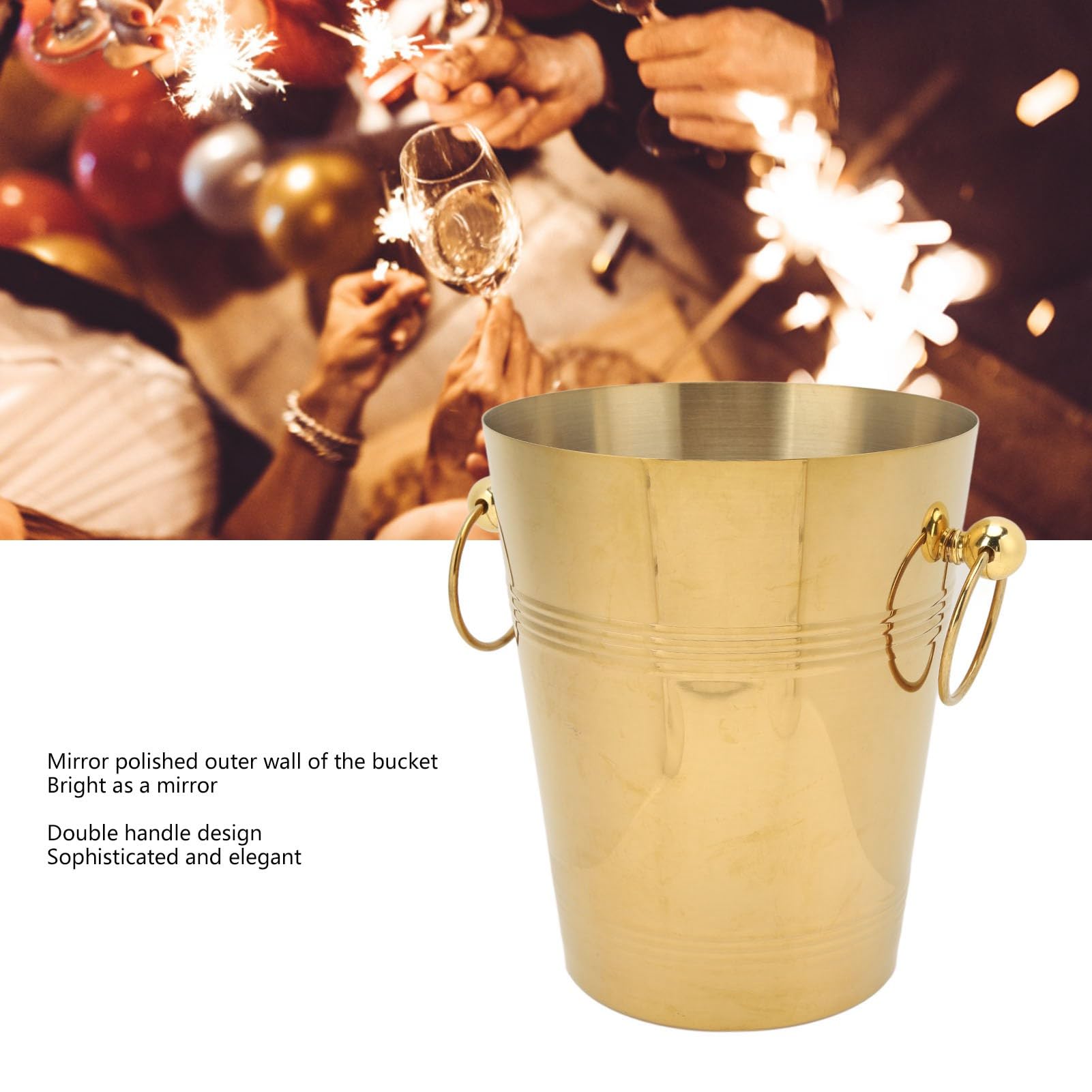 Secchiello per il Ghiaccio in Acciaio Inossidabile con Doppi Manici e Finitura Lucida per Birra, Champagne, Soda, Refrigeratore per Vino di Grande capacità (L)