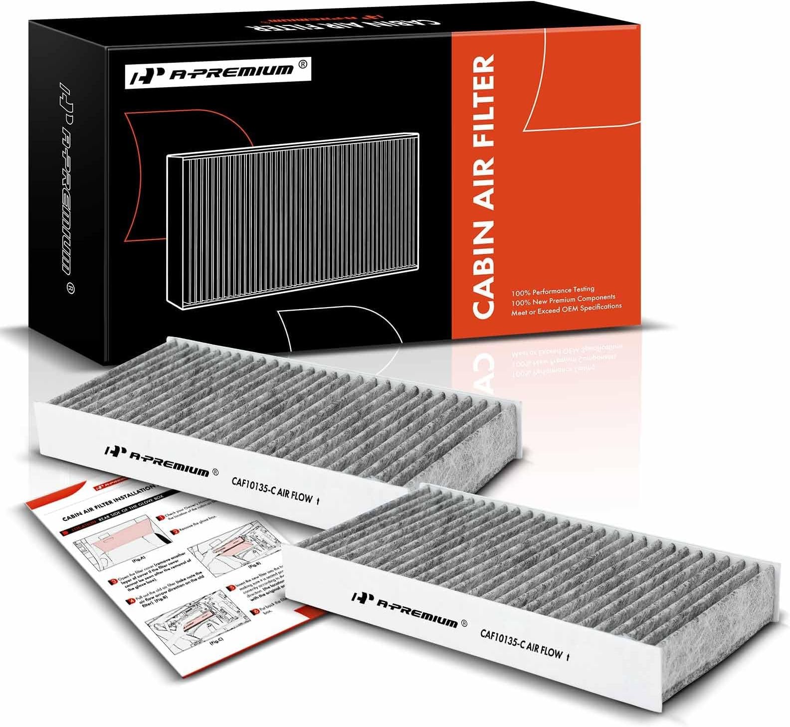 A-Premium 2-PC Cabin Air Filter w/Activated Carbon Compatible with Honda & Acura Model - Civic (01-05), CR-V (02-06), Element (03-11), CSX (06), EL (97-00 02-05), RSX (02-06)