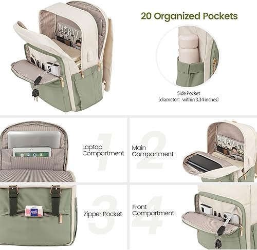 Miniatura 8 de LOVEVOOK Mochila para laptop, mochila vintage de viaje para mujer, mochila de 17 pulgadas, mochila de mano para profesores para el trabajo, Beige y