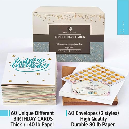 Miniatura 9 de Surtido de tarjetas de feliz cumpleaños de 5 x 7 a 60 pulgadas con sobres, diseños únicos, mensaje de felicitación en el interior, paquete surtido