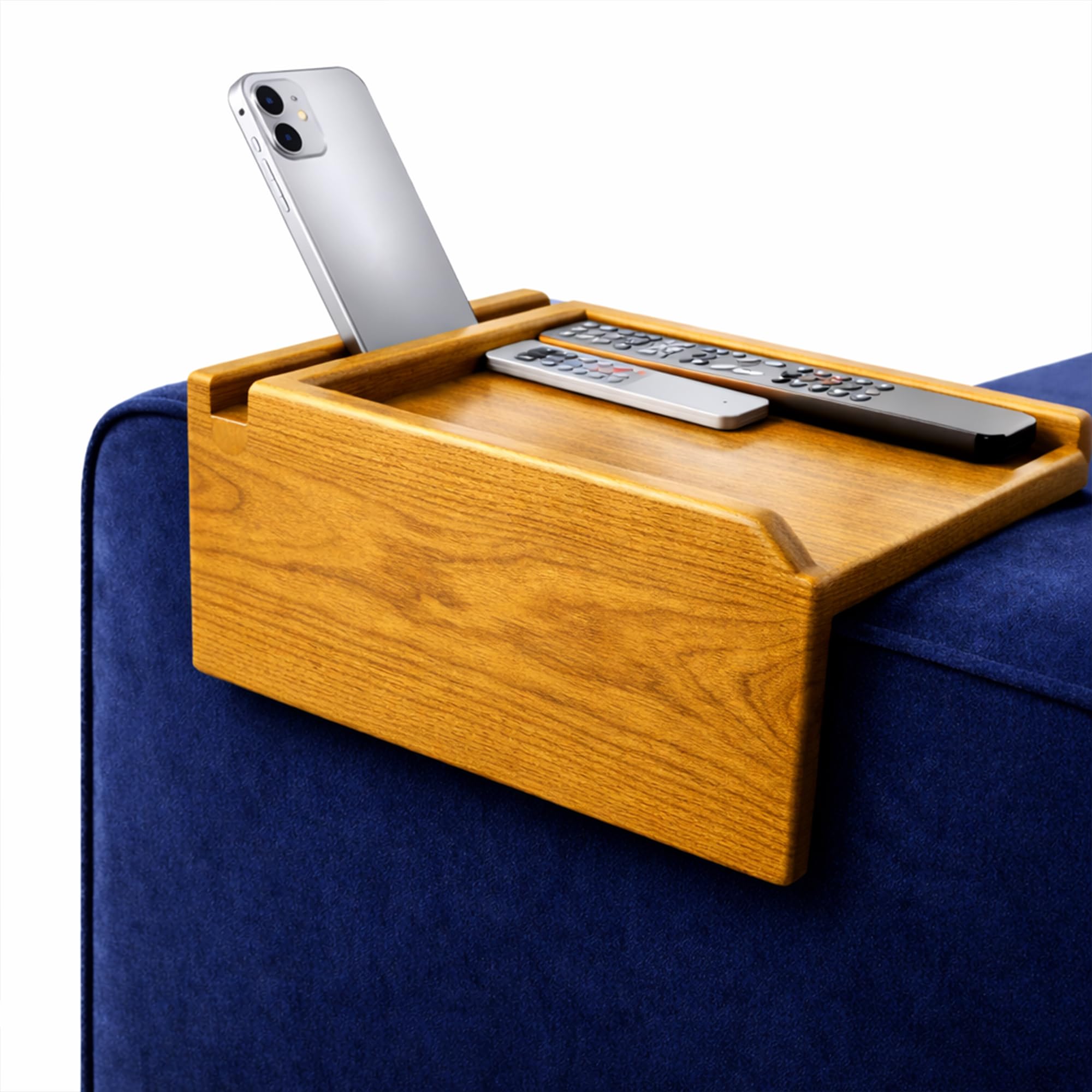 Mesa de madera para reposabrazos de sofá ideal para cenas y tardes de cine