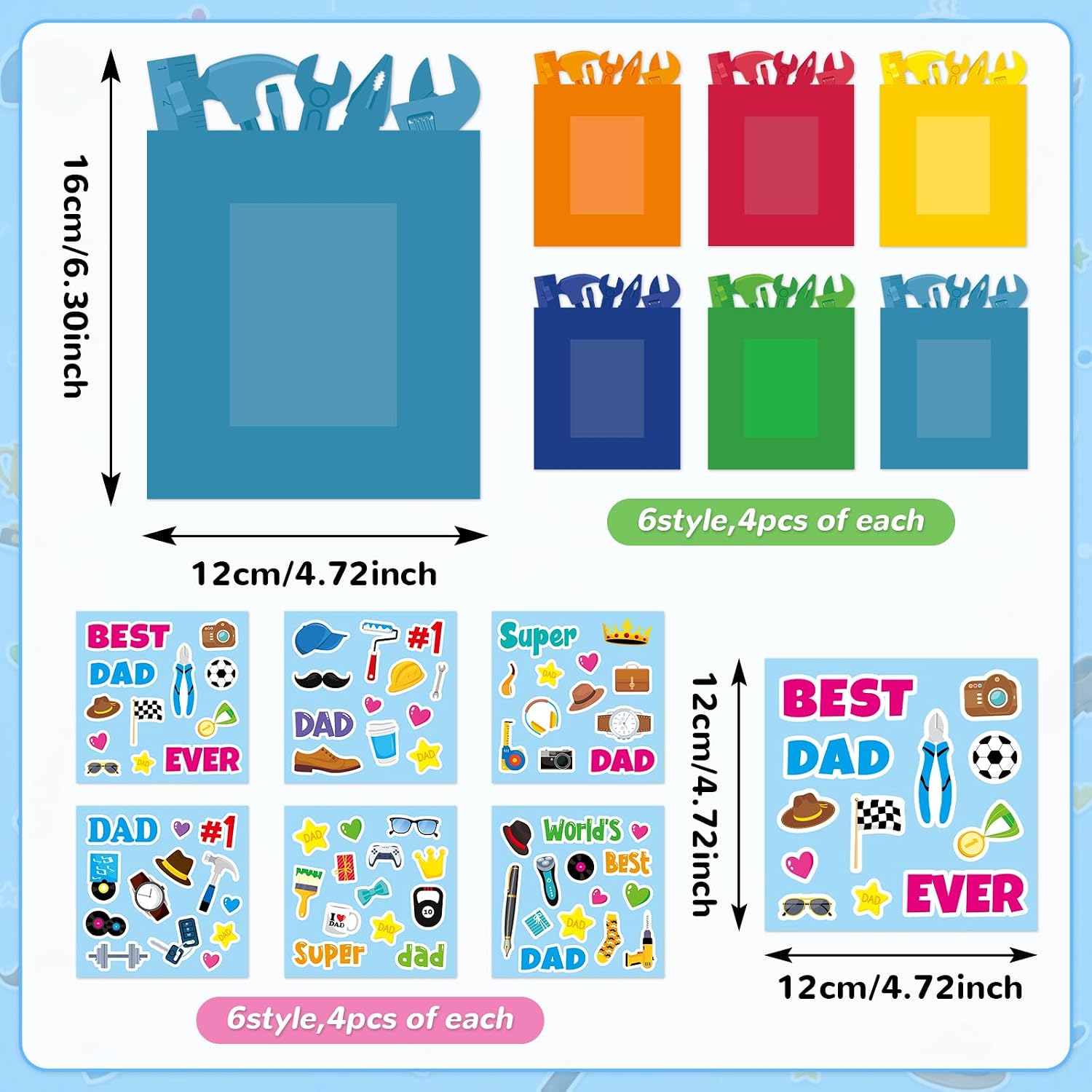 24 Packs Fathers Day Craft Kits Father's Picture Frame Tool Shape with Sticker DIY Handmade Art Crafts Make Your Own Dad Gift for Home Art Activities Party Favor Supplies Classroom Game Activities image 2