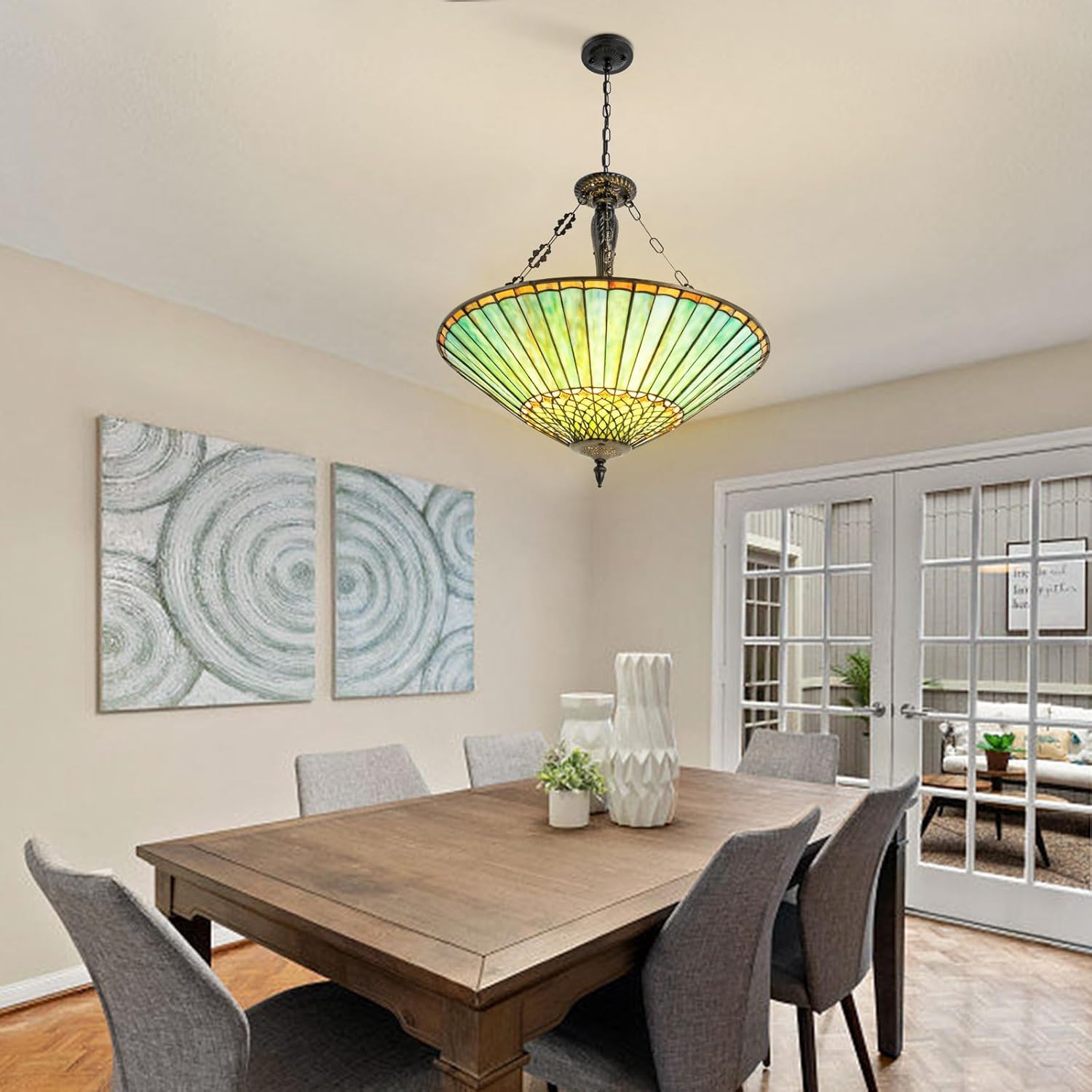 23.6inch Tiffany Pendant Light 5-Light Stained Glass Pendant Lamp Vintage Chandeliers Light Ceiling Lamp Fixture for Bedroom Living Room Dining Room