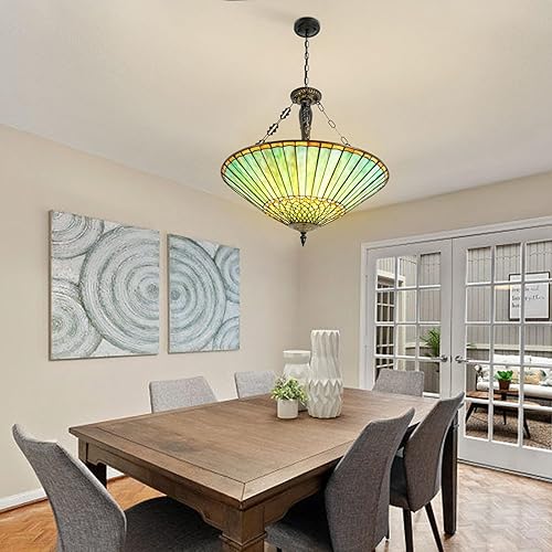 Miniatura 5 de Flhonudi Lámpara colgante Tiffany de 23.6 pulgadas, 5 luces, lámpara colgante de vitral, lámpara de techo vintage para dormitorio, sala de estar,