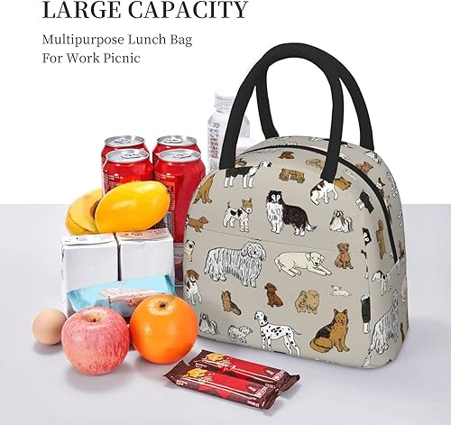 Miniatura 5 de Fiokroo Bolsa de almuerzo aislada para perros, lonchera reutilizable con lindos animales, para escuela, trabajo, universidad, viajes al aire libre,