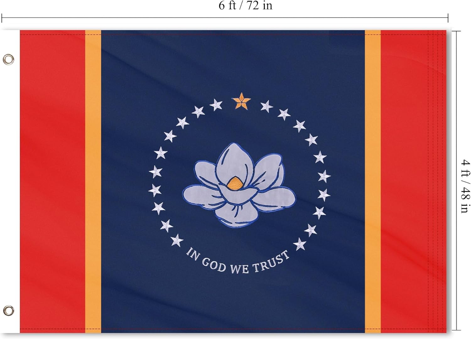 Mississippi State Flag 4x6 Ft, Deluxe Full Embroidered Heavy Duty 100% Polyester Durable MS Outside Flags, Indoor/Outdoor, Sewn Stripes and Brass Grommets - Image 9