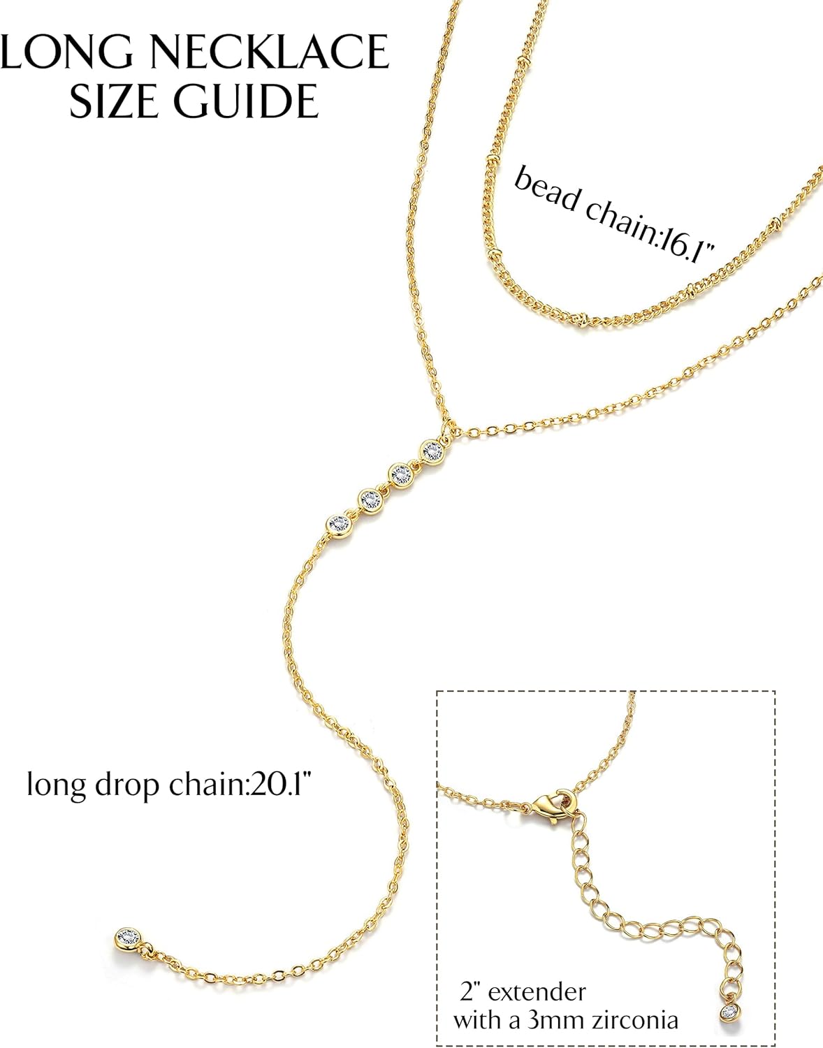 Krfy Lariat Long Necklace for Women, 16K Plated Gold Necklace for Women Dainty, Drop Pendant Cross Necklace, Rosary Beaded Y-Shaped CZ Layered Necklaces, Silver Color Adjustable Chain Jewelry - Image 4