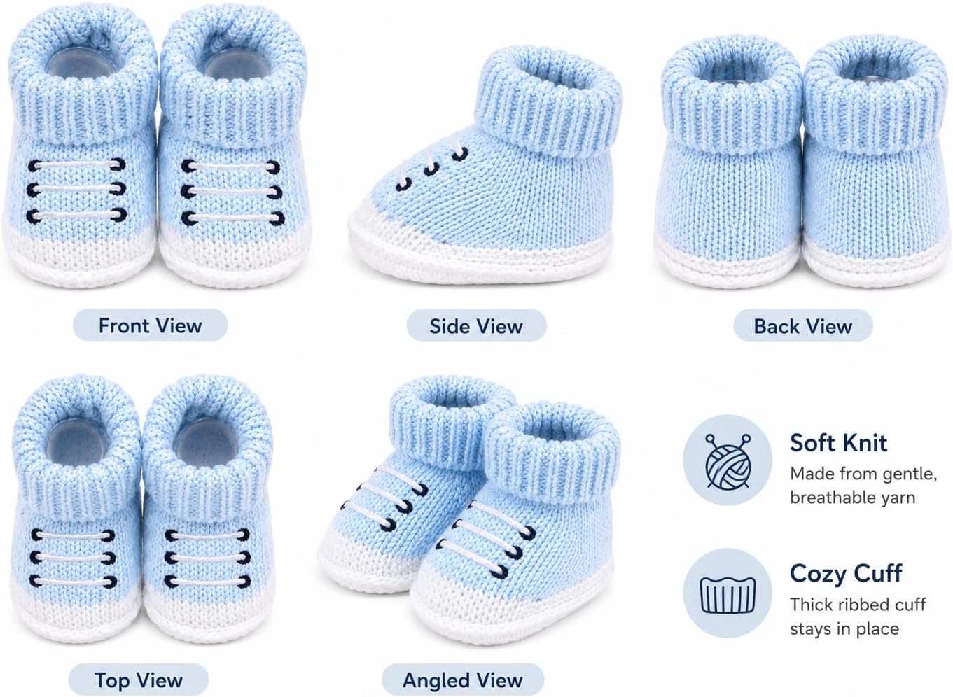 2 Pairs Baby Booties Newborn First Walkers Cozy Shoes Warm Knit Soft Booties for Toddler Infant Boy Girl, 0-3 Months