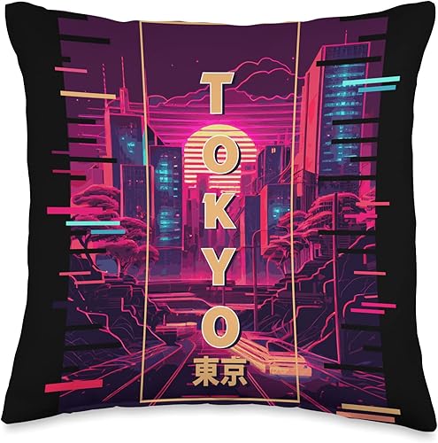 Miniatura 5 de Retro 80s 90s Futuristic Cityscape Designs Tokyo Japanese Vaporwave City Pop Urban Synthwave - Almohada de 18 x 18 pulgadas, multicolor