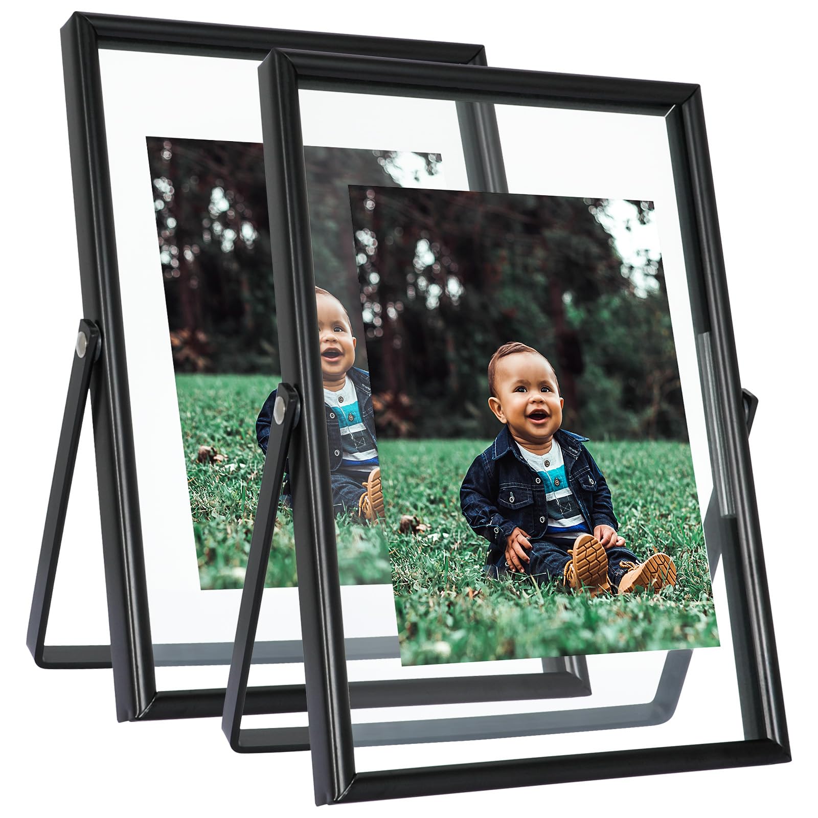 AhaGo Black Floating Picture Frame, 4x6 Inches, 2 Set, Vertical For Photo 4x6, 3x5, 2x3, Mini Frame, Classy For Wedding, Anniversary, Birthday, Home or Office Decoration — image 1