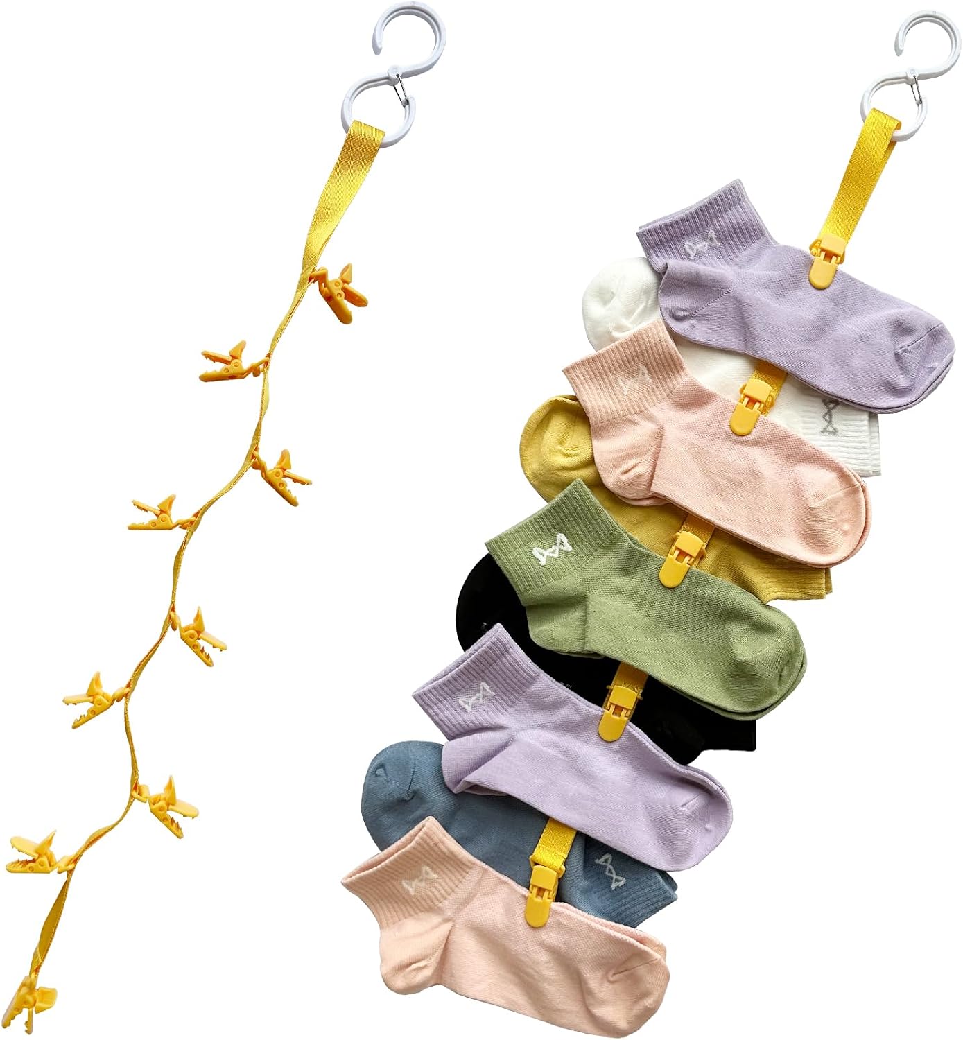 2 PCS Sock Laundry Clip for Washing Drying & Storing Socks in Pairs, Sock Tie Clips & Organizer for Washing Machine & Dryer Prevent Loss and Tangles (Yellow)