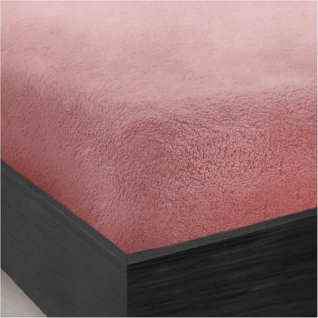 Teddy Bear Double Fitted sheet, Fleece Thermal Warm Plain Soft Cuddly Fluffy Fitted Bed Sheets Double, Pink