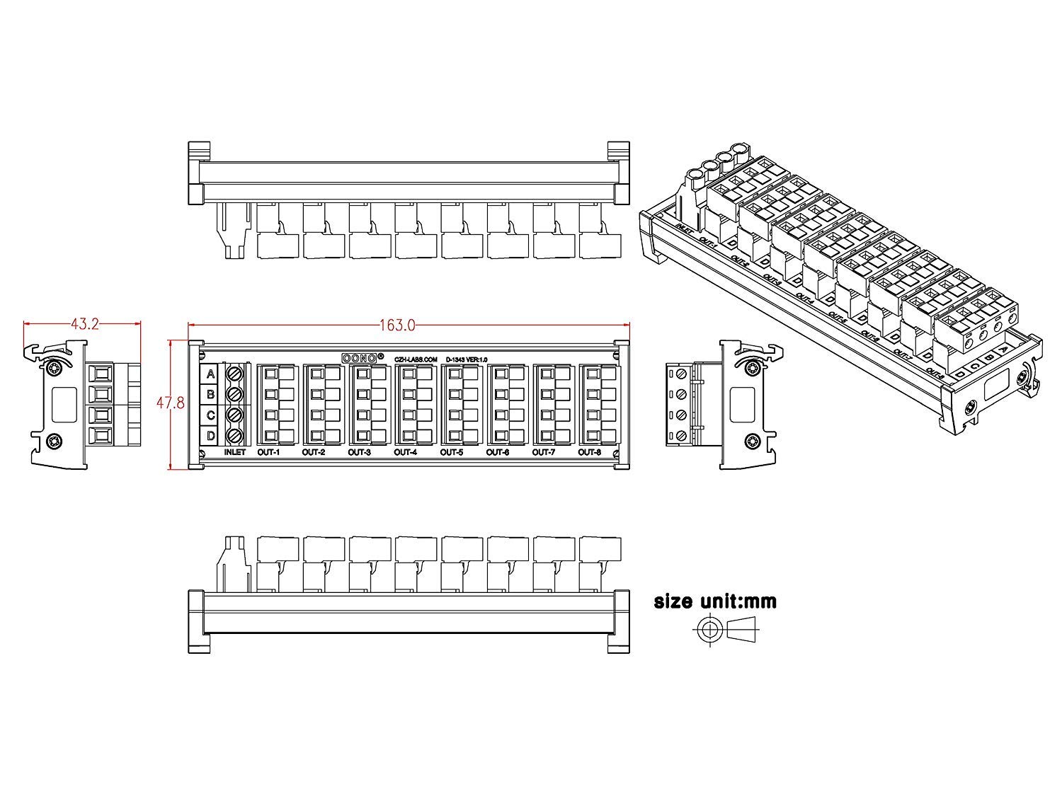 DIN Rail Mount 30A/300V 8x4 Position Pluggable Terminal Block Distribution Module