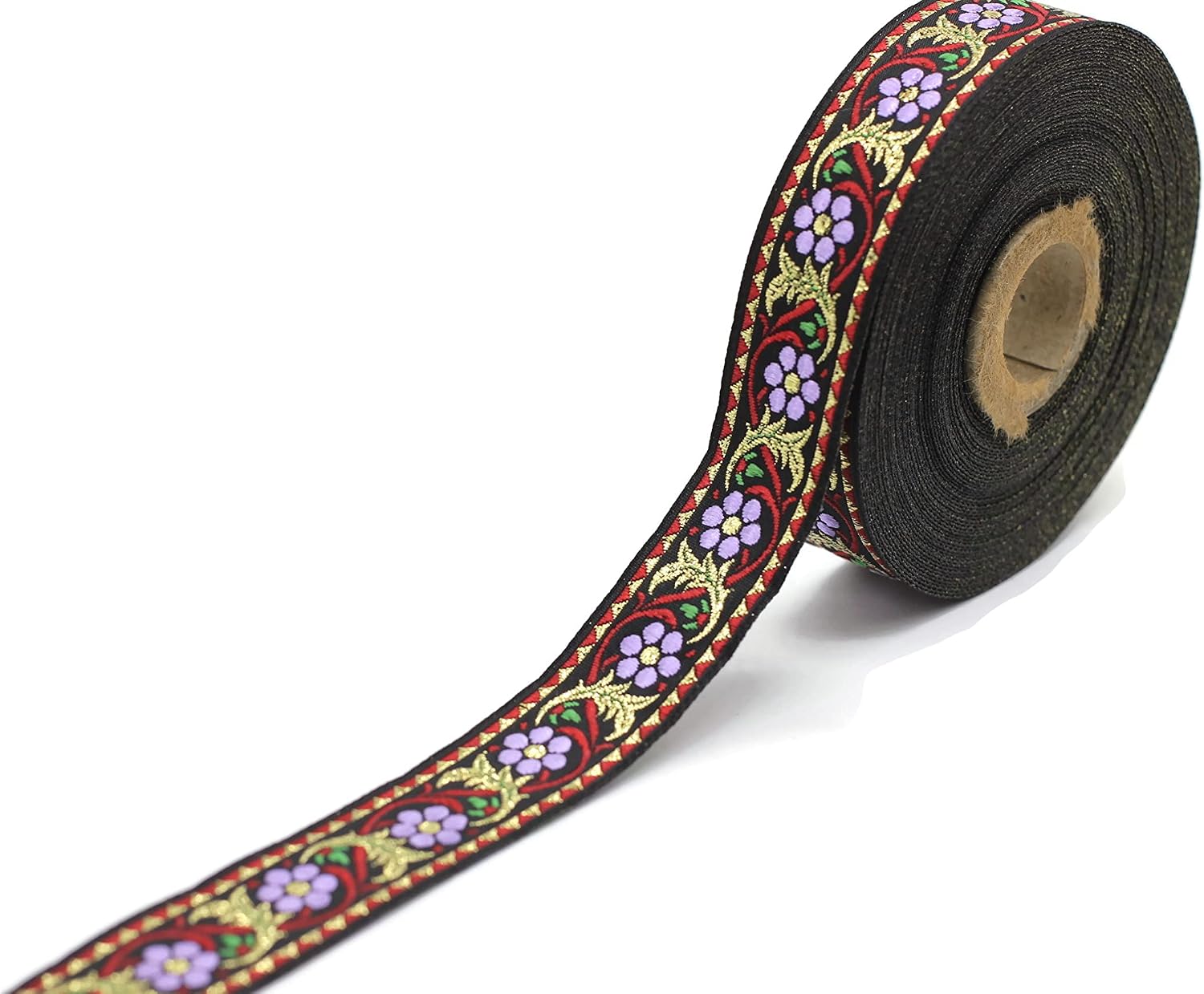 11 Yard Spool 0.98" Red and Lavender Bavarian Floral Jacquard Ribbon Sewing Trim Upholstery Fabric Costume Drapery Making Trimming Ideas 22904