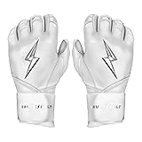 BRUCE BOLT Chrome Series Long Cuff Batting Gloves - Multiple Colors - Adult & Youth Sizes White Medium