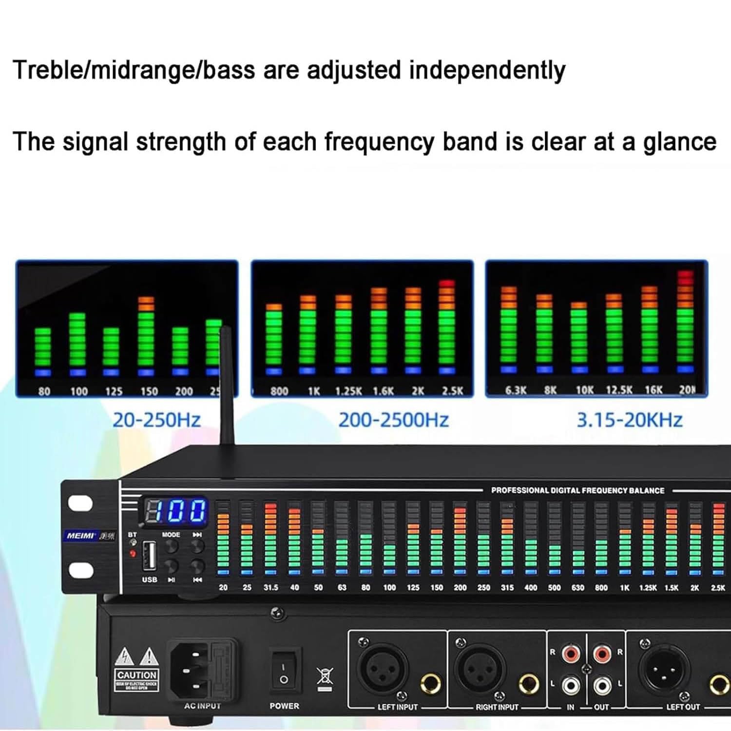 31-Band Digital Equalizer, LED-Audiospektrumanalysator, Stereo-Grafik-Equalizer, Low/Mid/Treble Readable, 10 Presets Parameter Für Home Karaoke, Aufnahmestudio