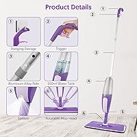 Vista 5 de Mopa con aerosol para limpieza de suelos - SEVENMAX Mopa de microfibra con botella recargable de 550ML, 3 almohadillas lavables, mopa plana para uso