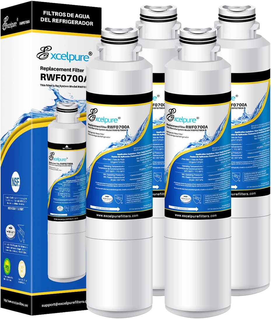 EXCELPURE DA29-00020B Replacement for Samsung HAF-CIN, RF28HMEDBSR,DA97-08006A, RF28HFEDBSR, RF28JBEDBSG, RF261BEAESR, RF4287HARS, RF263BEAESR, RF23HCEDBSR, RF28HFEDTSR,Refrigerator Water Filter,4PACK