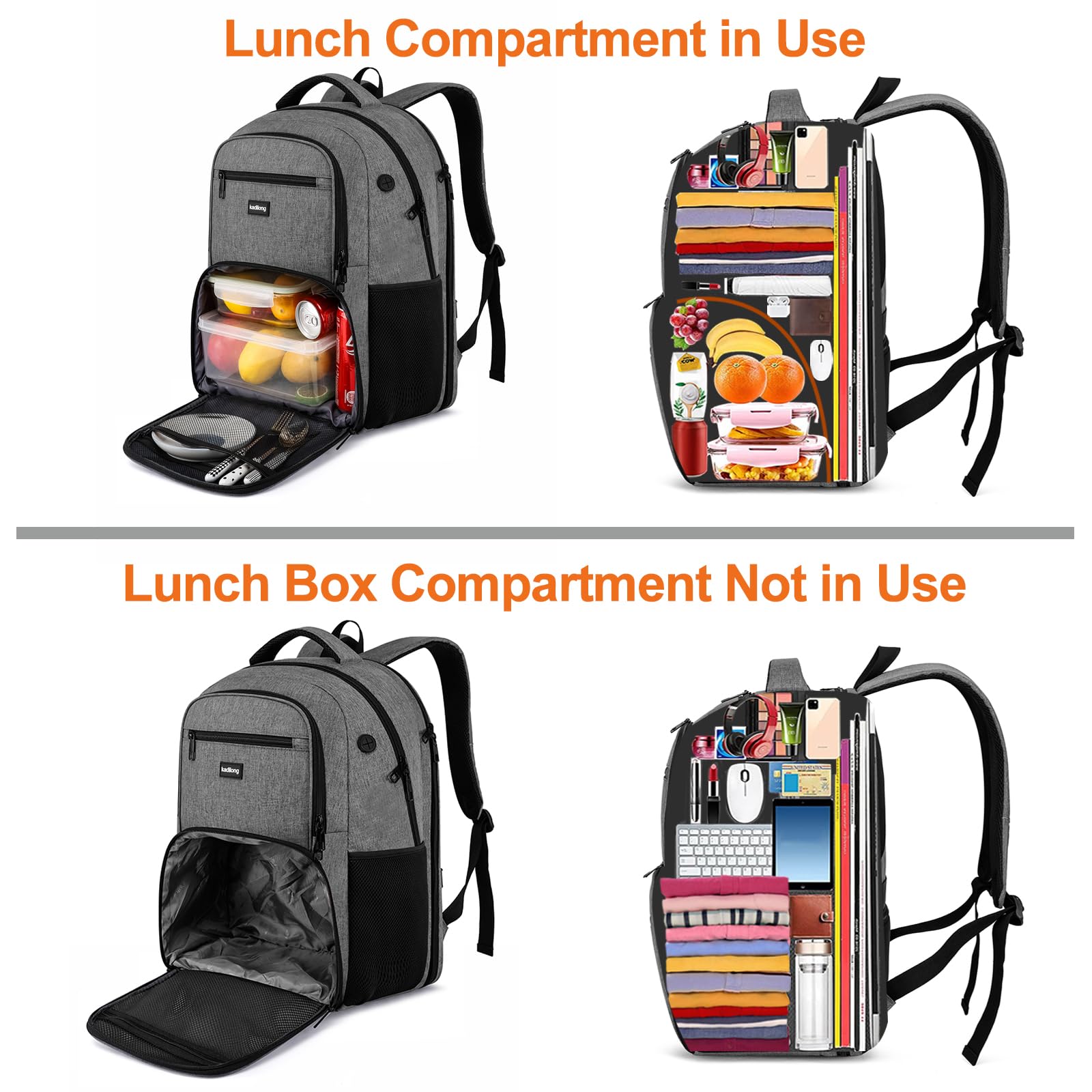 kadilong 17,3 inch Laptop Backpack with Lunchbox,Insulated Cooler Bag for Work Travel with USB Charging Port,Water Resistant Computer Bag Meal Prep Backpack for Picnic College : Electronics