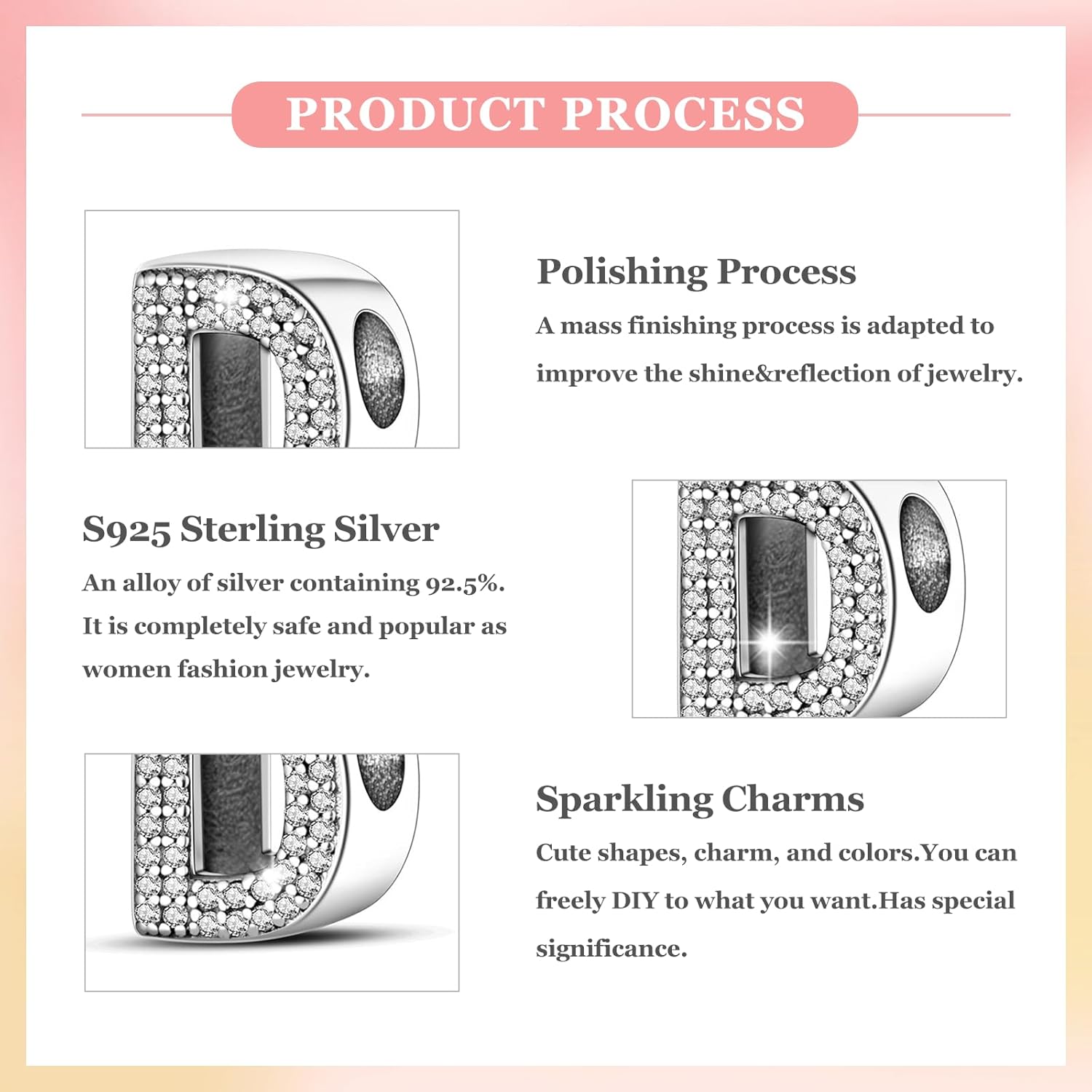 PARCOM Letter Charms Fits Pandora Bracelets S925 Sterling Silver Initial Charms for Bracelets Alphabet A-Z Letters Bead Bracelets Necklace Pendent with Cubic Zirconia for Women Birthday Ceremony DIY Jewelry - Image 5