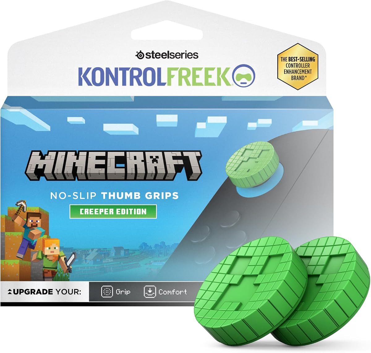 KontrolFreek Minecraft Empuñaduras antideslizantes para pulgar - Edición Creeper | Compatible con Nintendo Switch 2 Joy-Cons | Paquete de 2