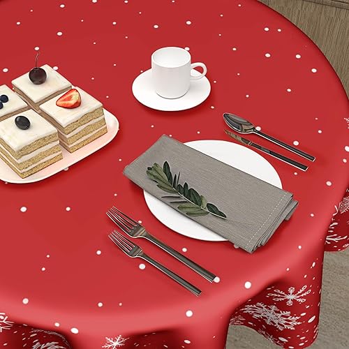 Miniatura 5 de Christmas Round Tablecloth 60 Inch, Merry Christmas Snowflake Round Table Cloth Outdoor Waterproof Christmas Tablecloths Red Xmas Cover Holiday