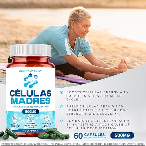 Miniatura 7 de Suplementos de células madre de 500 mg (120 cápsulas) Natural Anti-Envejecimiento y Longevidad Apoyo con Espirulina y Clorella, Impulsa la