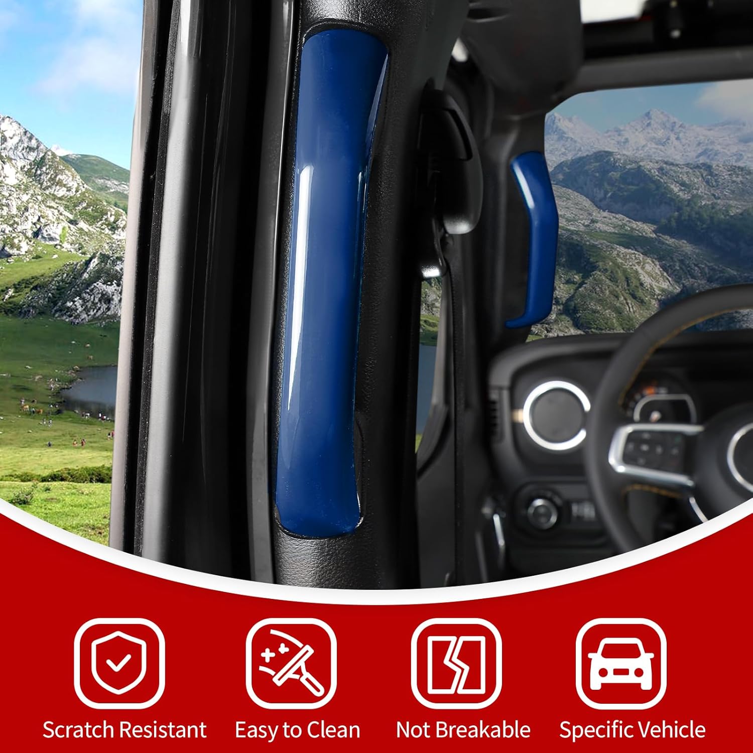 JeCar A/B Pillar Grab Handle Trim Covers Interior Decoration Kit Fit for Jeep Wrangler JL JLU 2024 & Gladiator JT Truck 2024, Blue