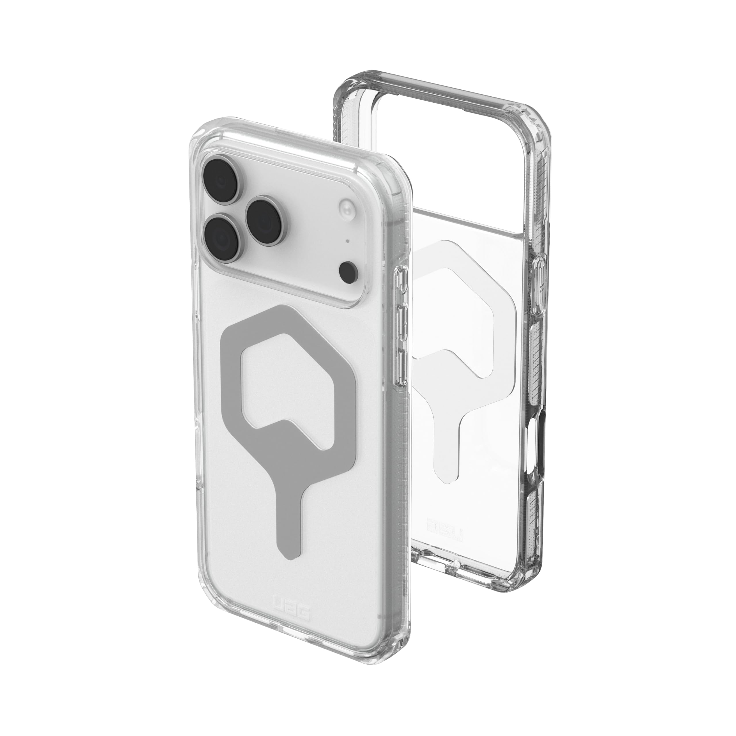 Urban Armor Gear Plyo MS Case Compatible con Apple iPhone 17 Pro MAX Funda (Carga inalámbrica/​magnética, Air-​Soft Esquinas, Borde Elevado) Hielo (Transparente) / Plata
