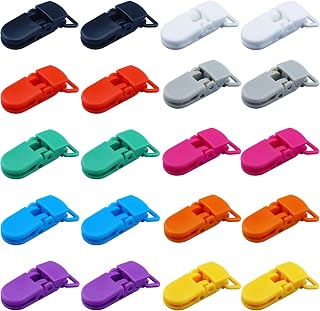 20-Pack Pacifier Clip Replacement Ends - BPA-Free Plastic Fasteners for DIY Baby Crafts, Sewing Bibs & Blankets Straps (3/4 Inch, 10 Colors)