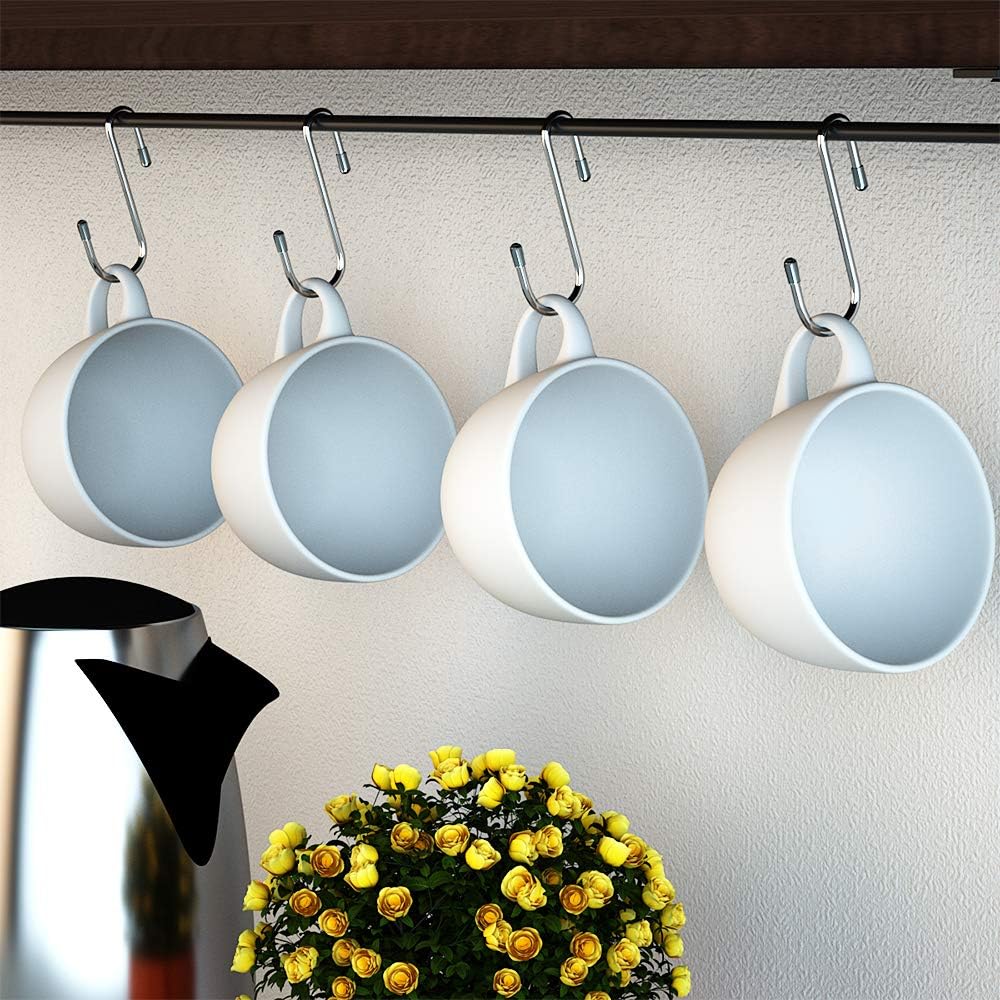 Aufun 30 Pack Stainless Steel S Hooks for Hanging, Heavy Duty S Shaped Hanging Hooks, Hanging Hangers for Kitchen, Work Shop, Bathroom, Closet, Bags, Towels, 2.4 inch