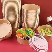 Vista 7 de Paquete de 50 recipientes desechables de 25 onzas con tapas, cuencos de papel con tapas, recipientes de sopa con tapas, recipientes de papel