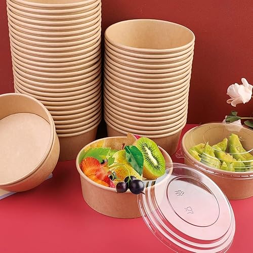 Miniatura 7 de Paquete de 50 recipientes desechables de 25 onzas con tapas, cuencos de papel con tapas, recipientes de sopa con tapas, recipientes de papel para