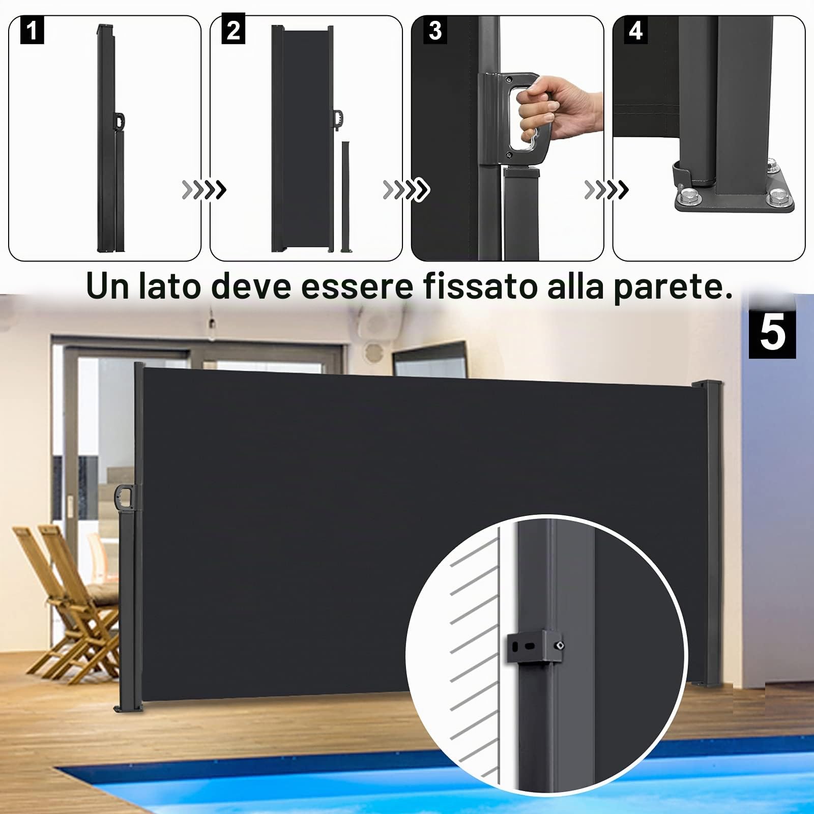 UISEBRT Tenda Laterale Avvolgibile per Balcone, Terrazza, Giardino, 180 x 300cm, Antracite