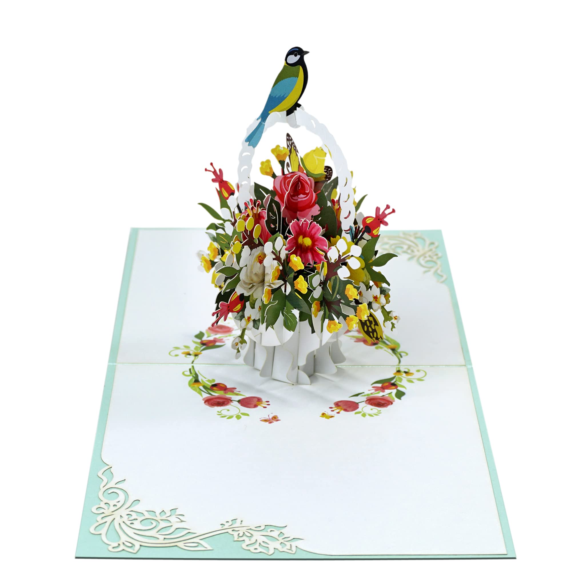 Flower Basket Bird Pop Up 3D Card.Delightful surprise greeting card for Her Mother, Daughter, Wife, Granddaughter, Sister - Image 4