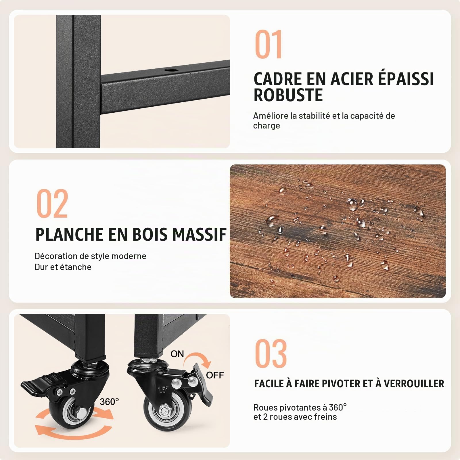 VEVOR Table de Presse à Chaud Mobile à 3 Niveaux, Support de Presse à Chaud avec Station de Charge, Établi pour Machine de Transfert de Chaleur Pliable avec Roues, Poste de Travail Atelier, Marron