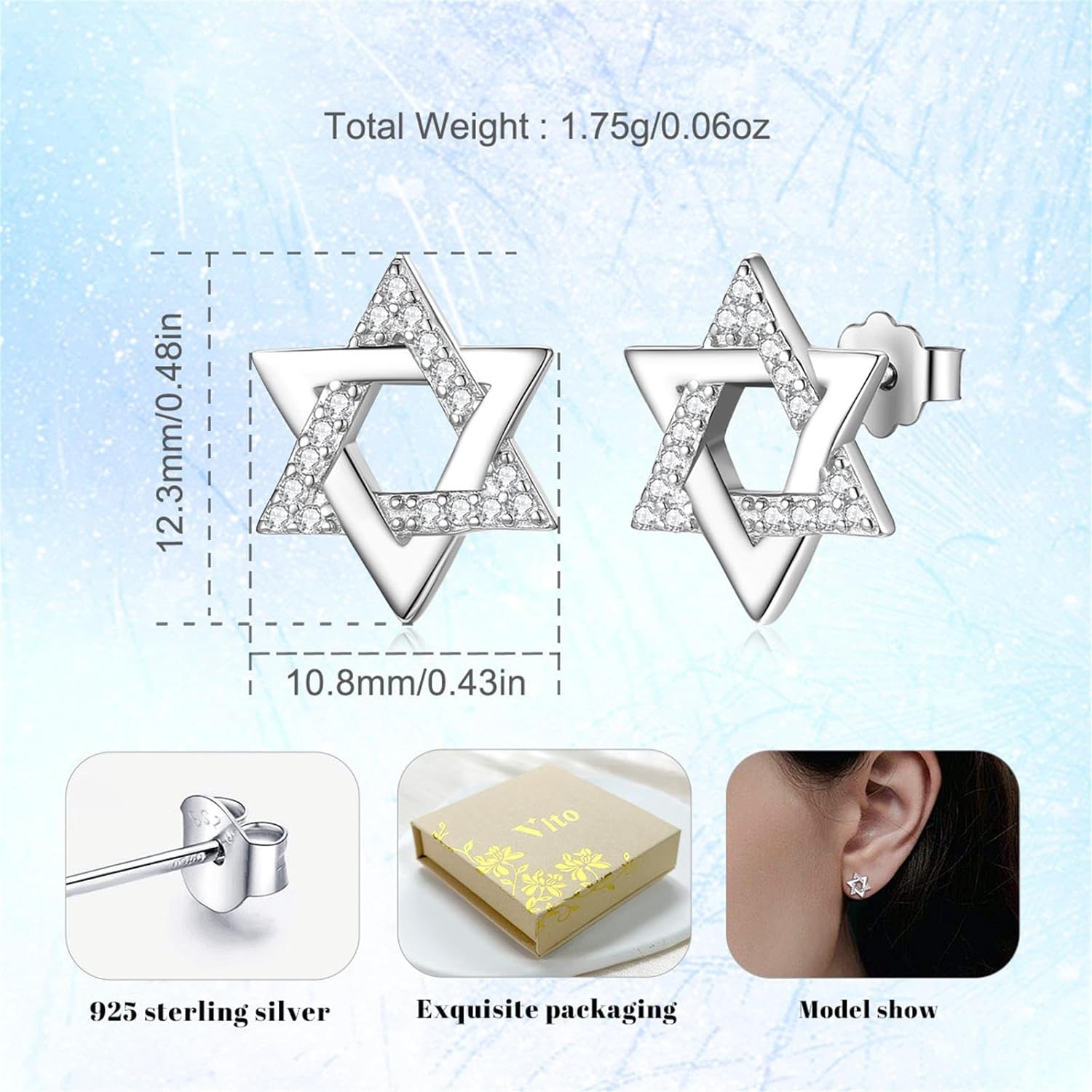 Vito 925 Sterling Silver Star of David Earrings for Women Men, Witckes Knot Stud Earring Black Jewish Star Stud Earrings Hanukkah Flatback Stud Earrings Jewelry Gift for Wife - Image 4