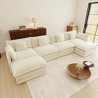 Vista 52 de Sofás seccionales grandes de 115.34" para sala de estar, sofá de pana color camel de asiento profundo de 3 plazas en forma de L, sofá seccional